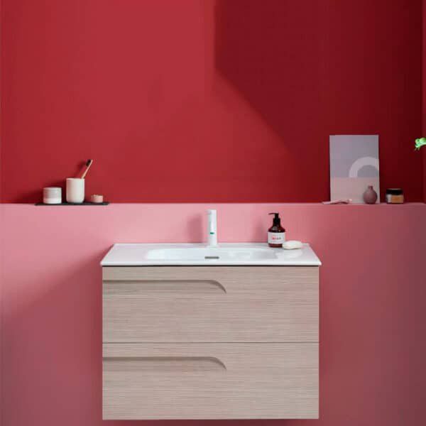 Gabinete Volado Vitale Drift Wood con Lavabo Orbis 61cm x 46cm Esbaño 90359