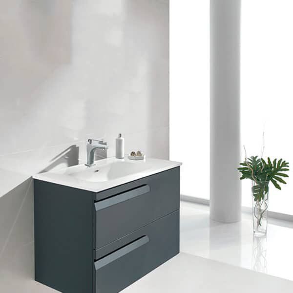 Gabinete Volado Vitale Lacado Brillo Gris con Lavabo Orbis 61cm x 46cm Esbaño 90106