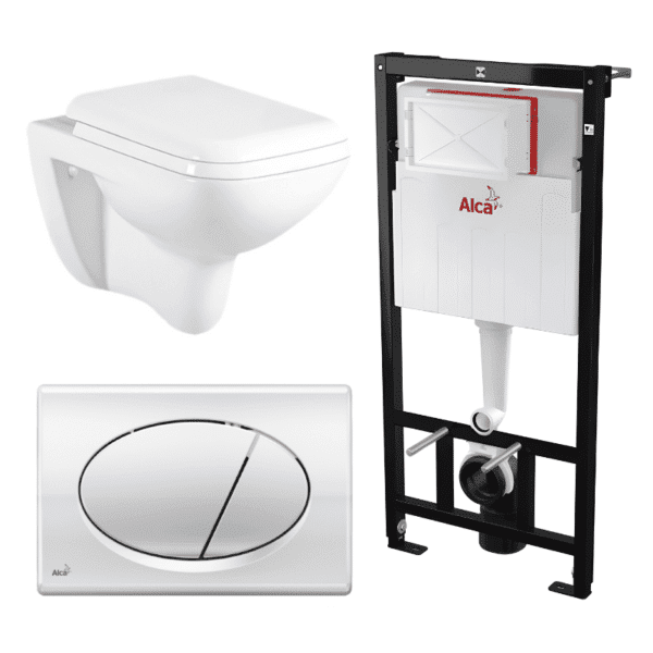 Kit Tanque Oculto A101, Taza Suspendida WC-014 y Pulsador M71 Tecnobath-Alcaplast PWCS13-SADRO