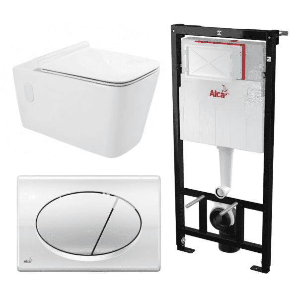 Kit Tanque Oculto A101, Taza Suspendida WC011 y Pulsador M71 Tecnobath-Alcaplast PWCS8-SADRO