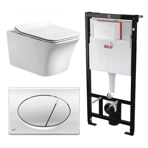 Kit Tanque Oculto A101, Taza Suspendida WC012 y Pulsador M71 Tecnobath-Alcaplast PWCS14-SADRO