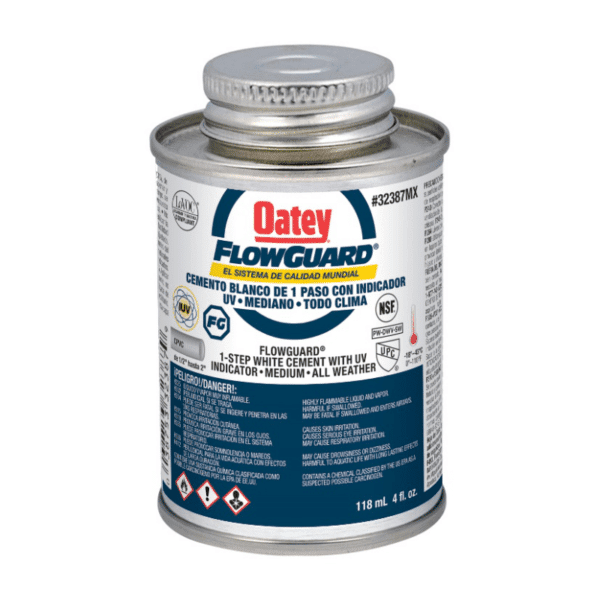 Cemento Blanco Flowguard con Indicador UV para CPVC 118ml (4 Oz) Oatey 32387MX