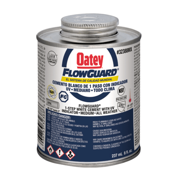 Cemento Blanco Flowguard con Indicador UV para CPVC 237ml (8 Oz) Oatey 32388MX
