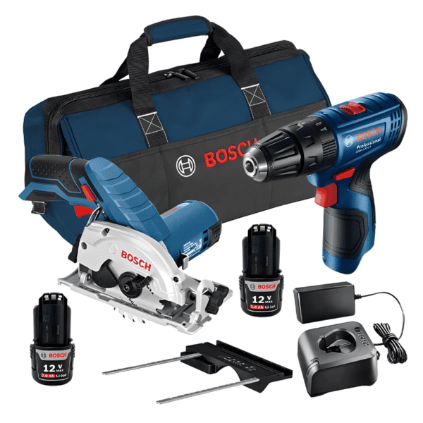 Kit Rotomartillo Inalámbrico GSB 120-LI de 3/8? 12V + Sierra Circular Inalámbrica GKS 12V-26 de 85mm 12V + Kit 2 Baterías 12V y