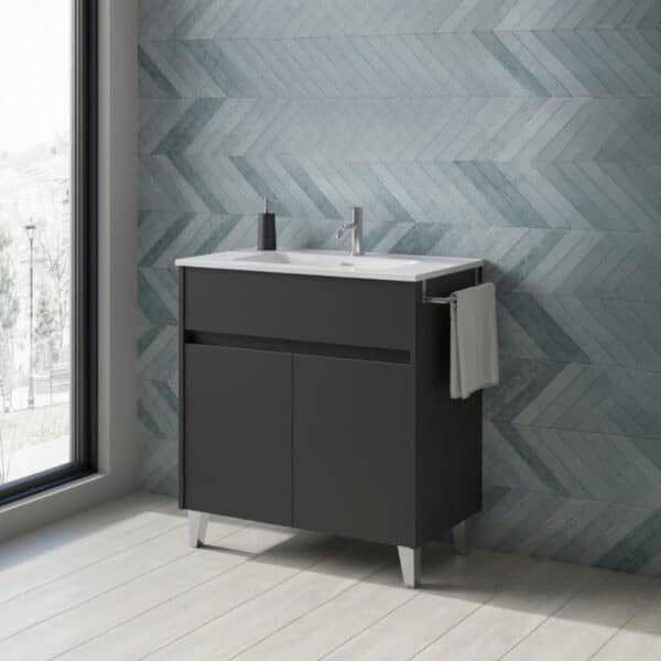 Gabinete Band Lacado Gris Mate con Lavabo Orbis 62cm x 74cm Esbaño 90406
