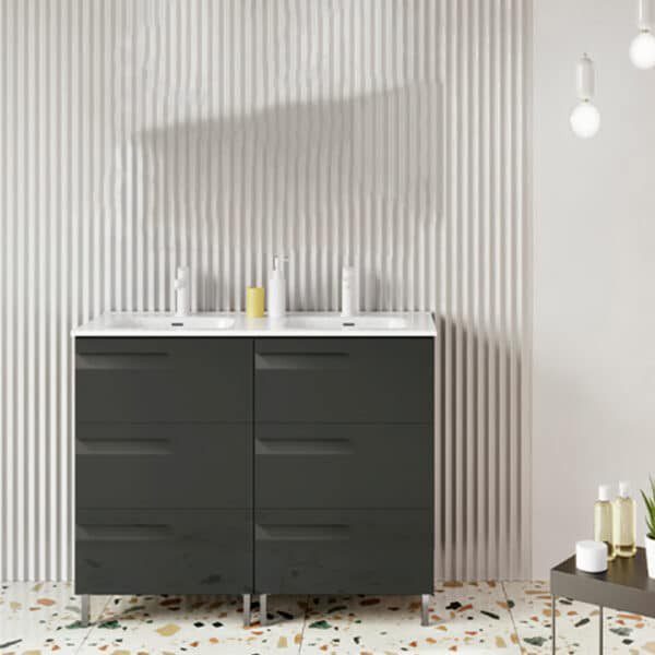 Gabinete Doble Vitale Lacado Brillo Gris con Lavabo Orbis 121cm x 46cm Esbaño 90225